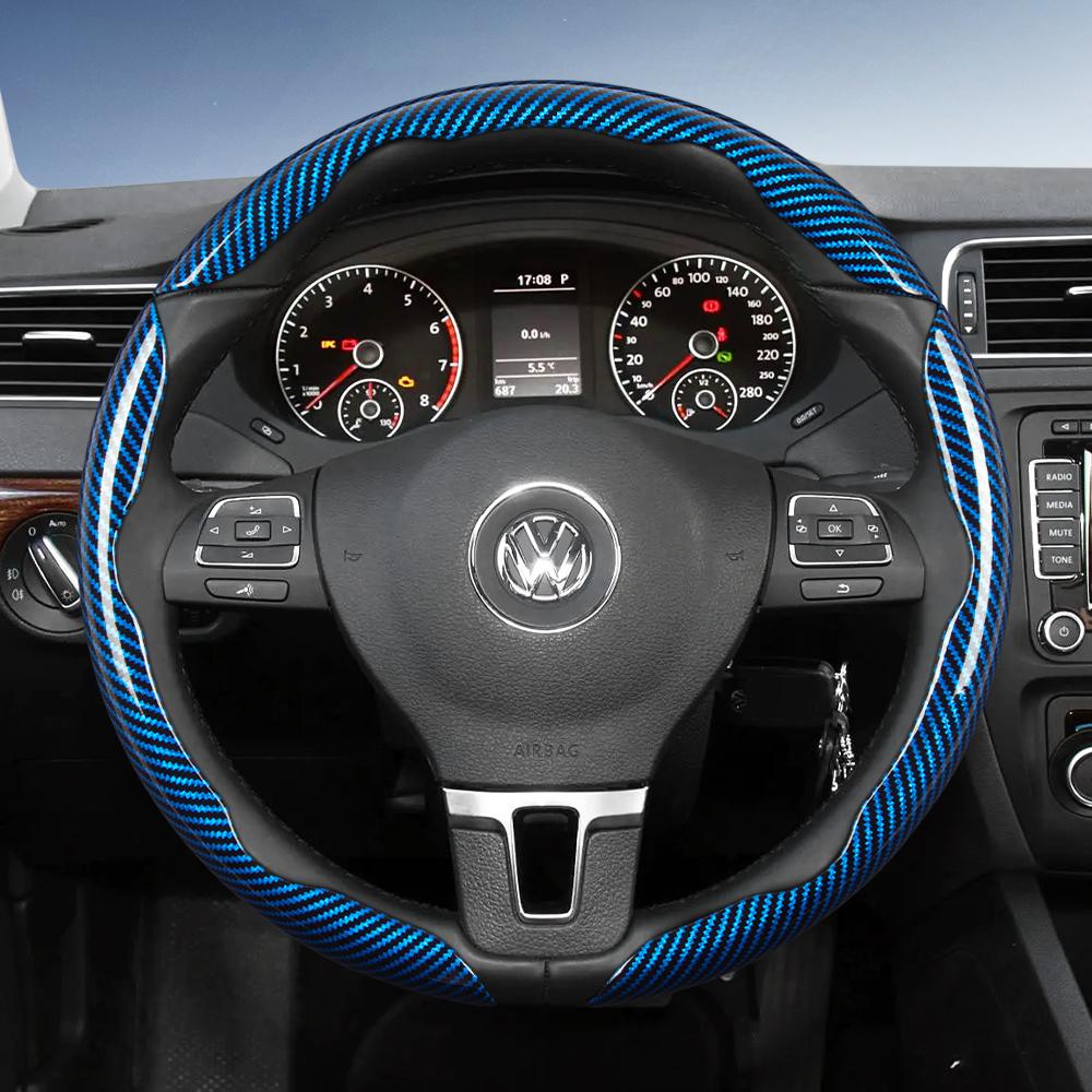 vcxja9 Suitable for Volkswagen Carbon Fiber Texture Steering Wheel Cover with Segmented Quick-Release Design, Durable, for Tiguan Golf T-Roc Polo 