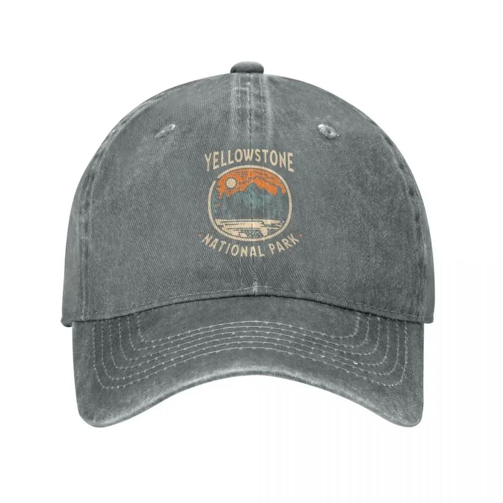 Yellowstone National Park Baseball Caps Classic Distressed Washed Wyoming Mountains Landscape Sunset Snapback Hat Outdoor Cap