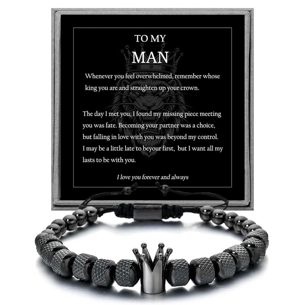 Men's Crown Bracelet Stainless Steel Snap Braided Adjustable Bracelet Inspiring Gift Pineapple Bead Crown Bracelet