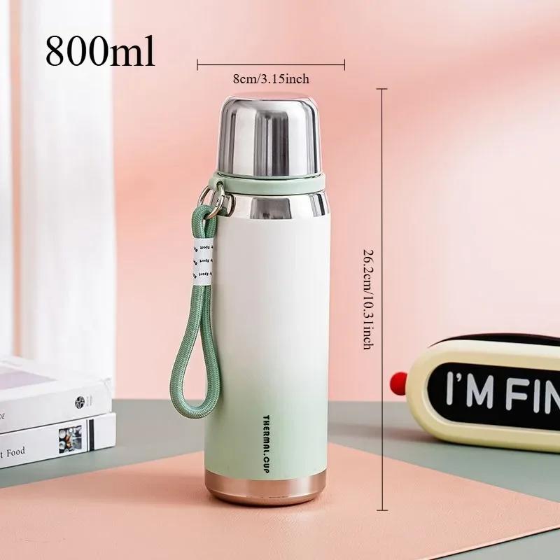 600ml/800ml Vacuum Insulated Bottle Portable 316 Stainless Steel Water Bottle Gradient Color Outdoor Leak-proof Gift Thermo Cup