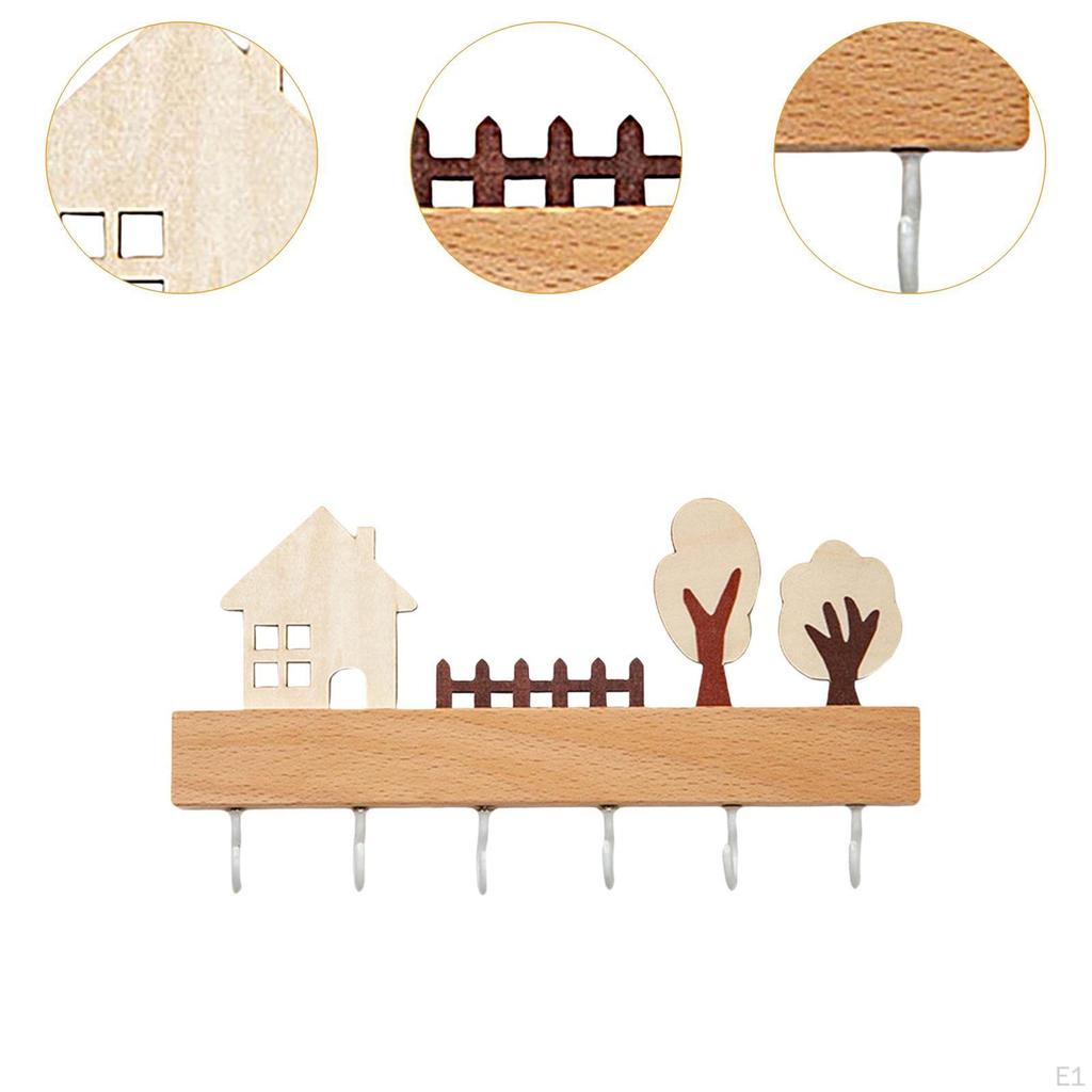 Wooden Key Holder 6 Hooks Sturdy Multipurpose Decorative Rustic Storage Hook