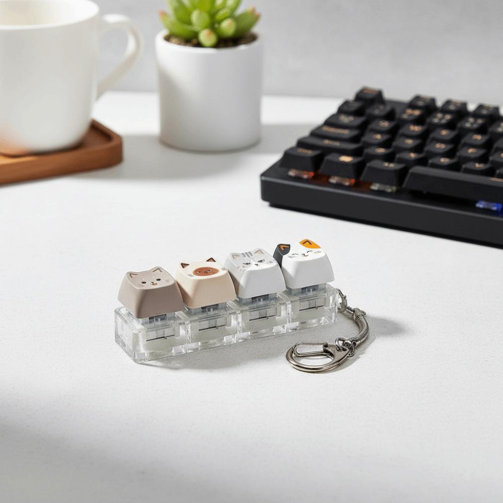 Cute Cat Keyboard Fidget Toy Finger Button Mechanical Keyboard Keychain Backpack Pendant
