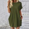 Женское платье с круглым вырезом, короткими рукавами, боковыми карманами, свободное однотонное платье длиной выше колена, рукав «летучая мышь»
