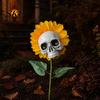 Creepy Garden Ornament Sunflower Skull Ornament, Halloween Theme Decor, Potted Housewarming Plant Waterproof Outdoor Decoration, for Lawn Patio