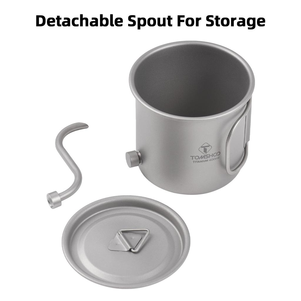 Portable Camping Coffee Pot 400ml with Detachable Spout Ti Metal Coffee Kettle Foldable Handle for