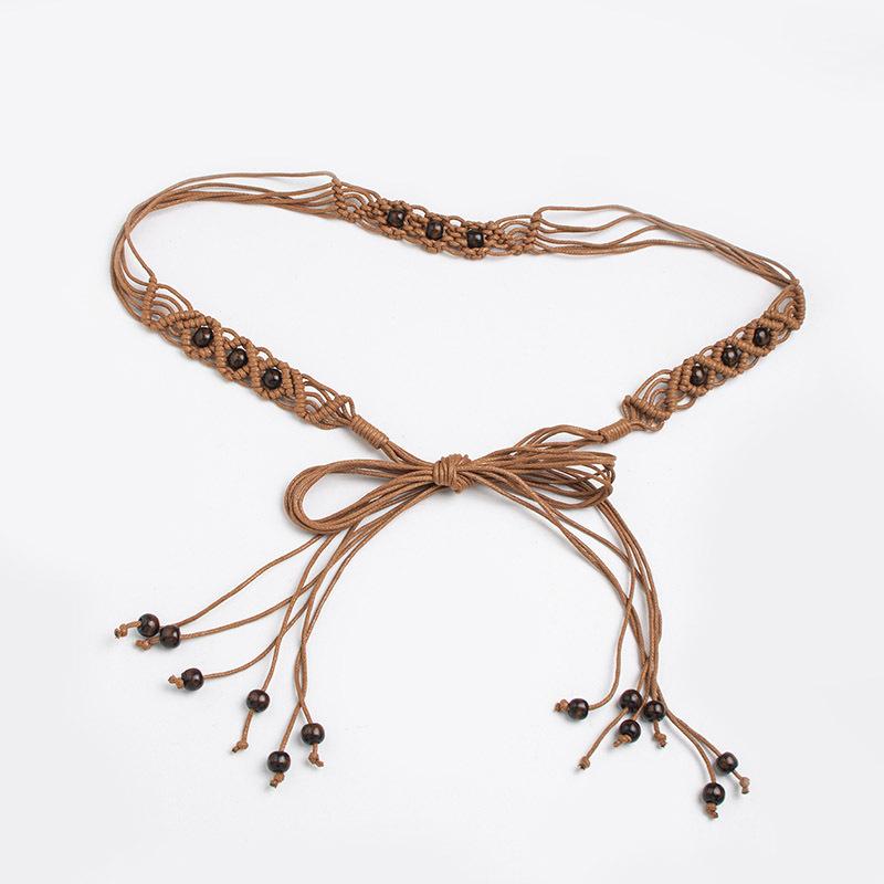 New Boho Style Waist Rope Hand-woven Wood Bead Waist Rope Vacation Casual Natural Skirt Belt Women's Waist Rope