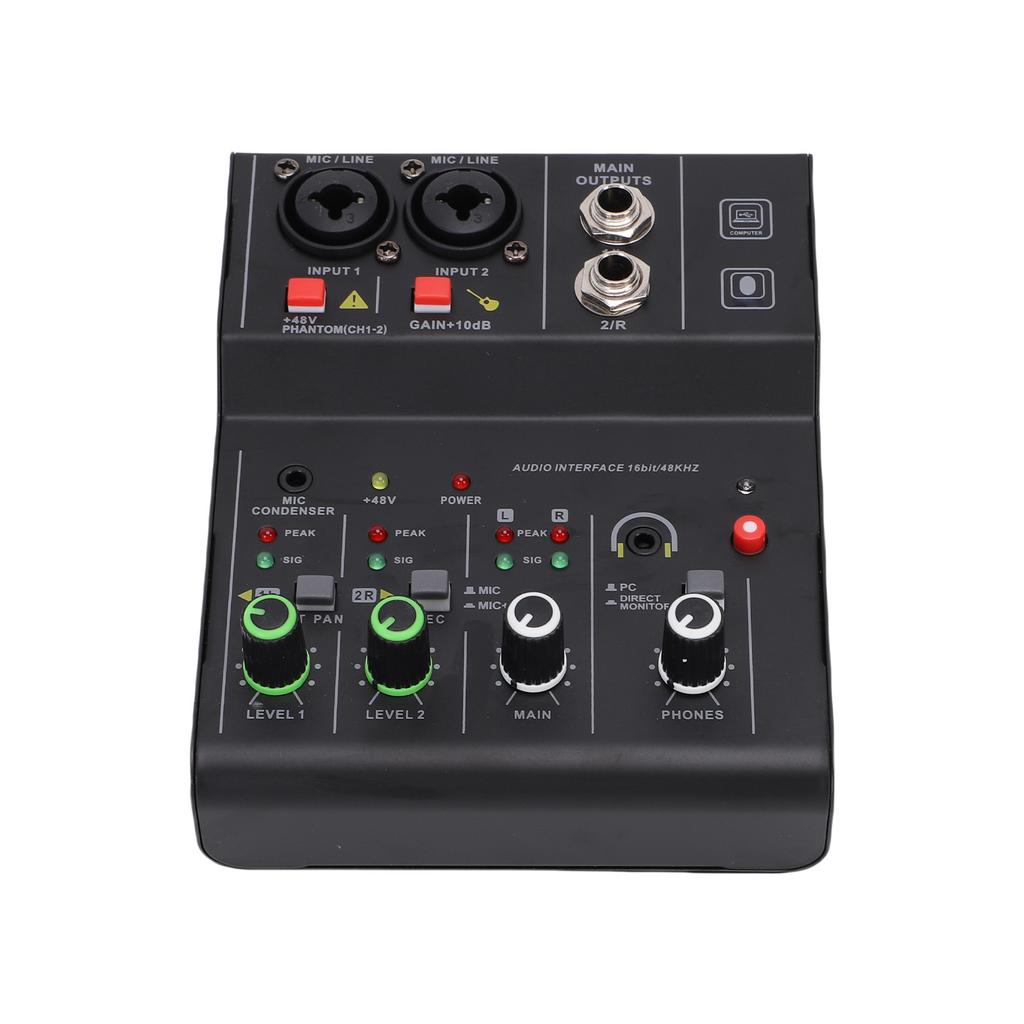 2-канальный микшерный пульт DJ-контроллер с множеством входов   Питание MP3   Выходные ручки независимого управления Металлический   для записи, сцены, выступлений