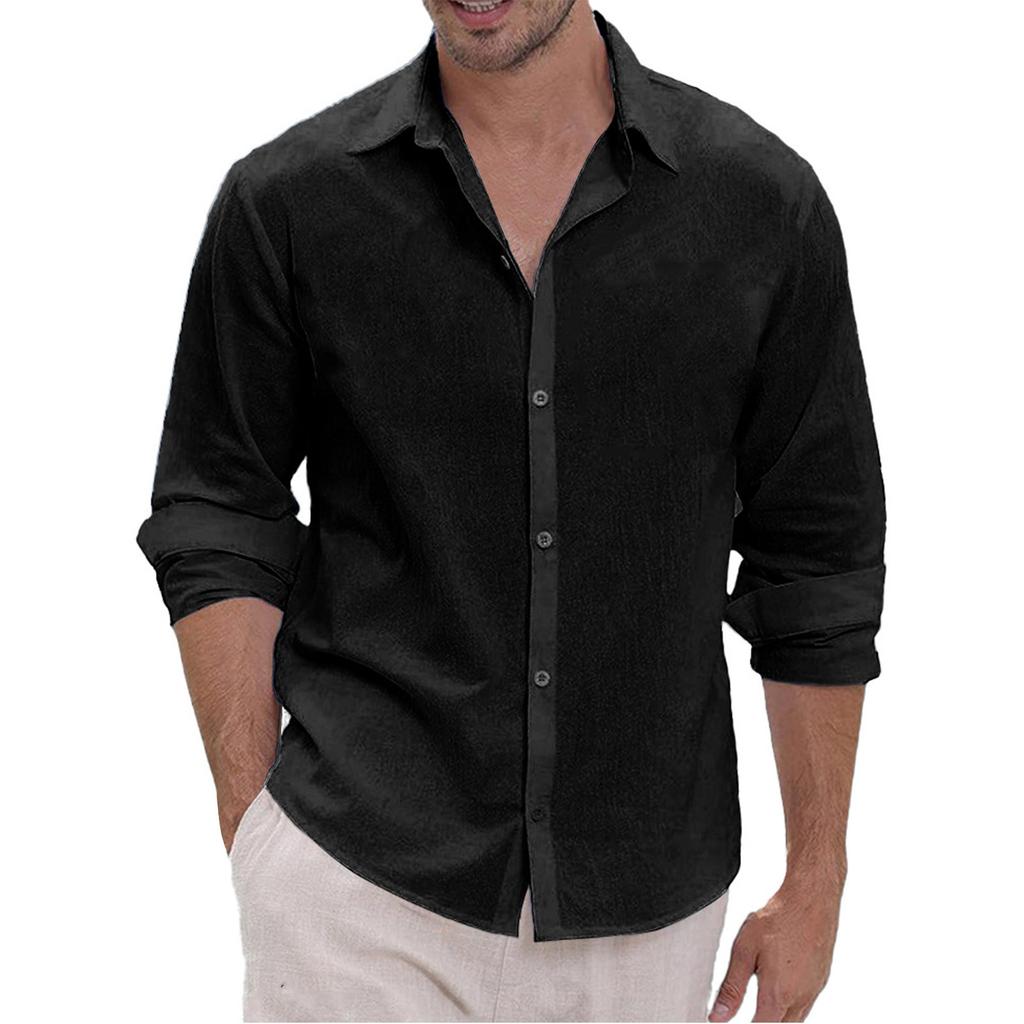 Men's Hawaii  Summer New Loose Solid Long Sleeve Shirt Cardigan Beach Shirt