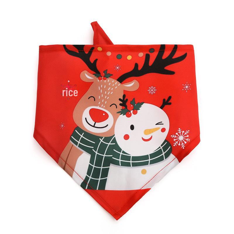 Cross-Border Christmas Pet Scarf: Triangle Bib with Deer & Snowman Print