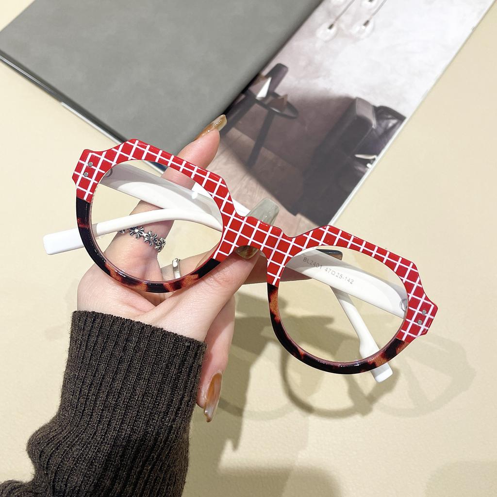 Fashion Plaid Frame Anti-Blue Flat Mirror, Street Shot High-End Plain Glasses Frame