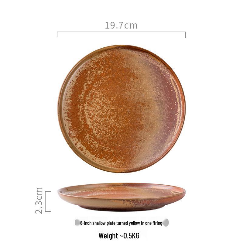 Nordic Style Wood-Fired Ceramic Dinner Plate - Retro Western Steak & Pasta Plate