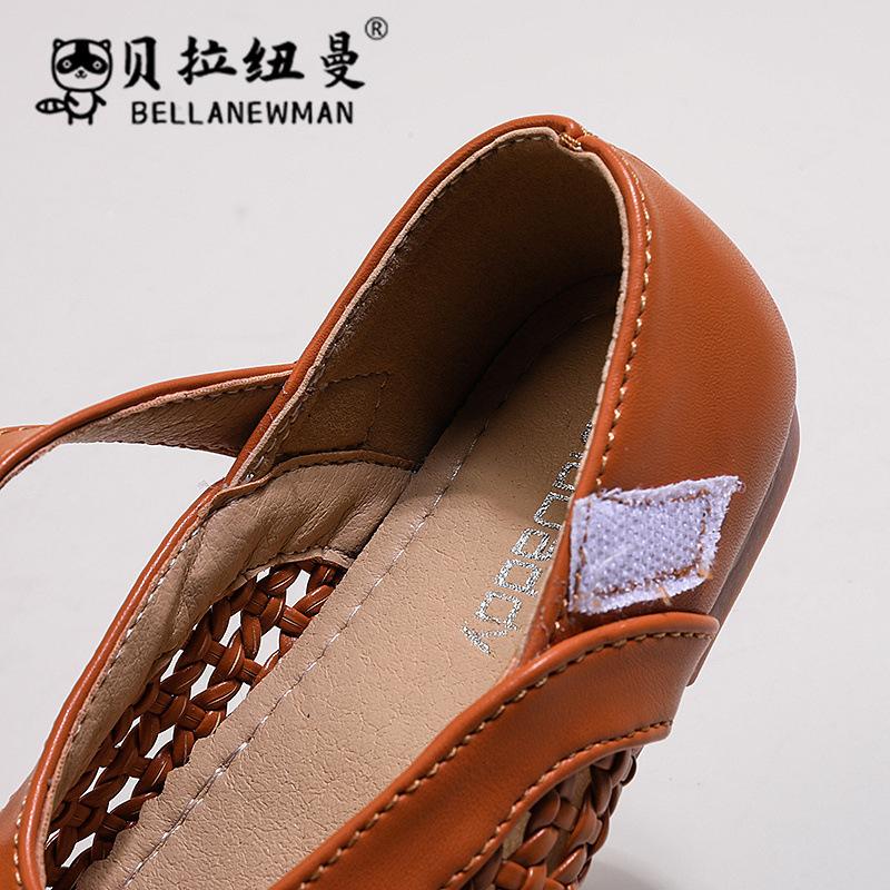 Girls' woven leather shoes, new summer product, Korean granny shoes, children's hollow-out casual closed-toe sandals