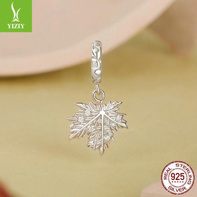 Shining Maple Leaf Diy Pendant String, Romantic Autumn Leaf S925 Silver Bracelet Beaded