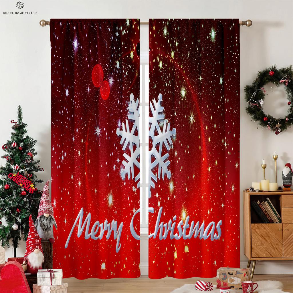 Рождественские шторы с рисунком снежинки и лося под дерево, декоративные шторы в стиле ретро, шторы для спальни и гостиной, 2 шт.