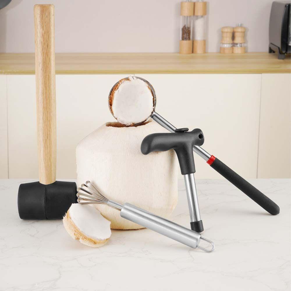 Wooden Handle Coconut Breaker Kit Rubber Hammer Coconut Puncher Coconut Shell Hammer Fruit Opening