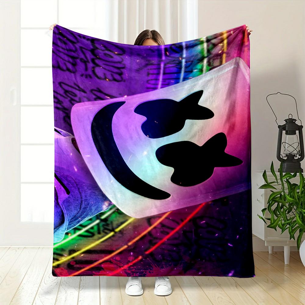 DJ Helmet Design with Neon Colors Theme - Flannel blanket for bedroom, living room, sofa, and nap.