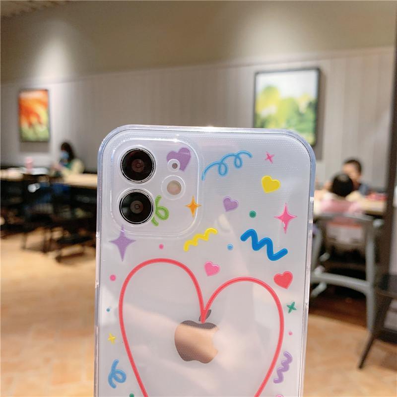 Прозрачный чехол для телефона с сердечком для Iphone 11 12 Pro Mini X Xs Max Xr, милый мягкий прозрачный чехол из ТПУ для Iphone 7 8 Plus, чехол