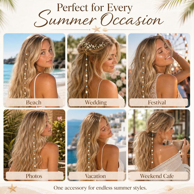 Lightweight Mermaid Starfish Bead Hair Clip Fashion Hair Accessory for Women Summer Travel Seaside Photography