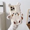 For iPhone 15 Pro Max Case Cartoon 3D Bear Furry Plush TPU Winter Warm Phone Cover