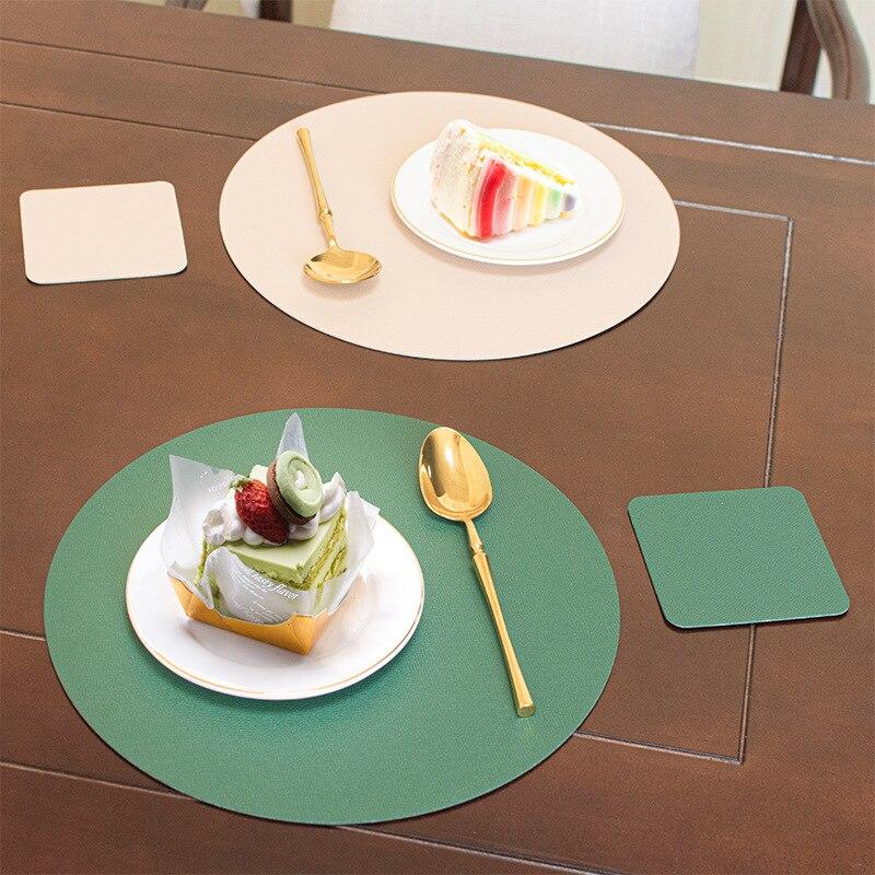 Круглый коврик для столовых приборов из искусственной кожи, прямоугольный водонепроницаемый маслостойкий теплоизоляционный коврик для стола, гостиничный ресторанный стол, искусственная подставка для столовых приборов
