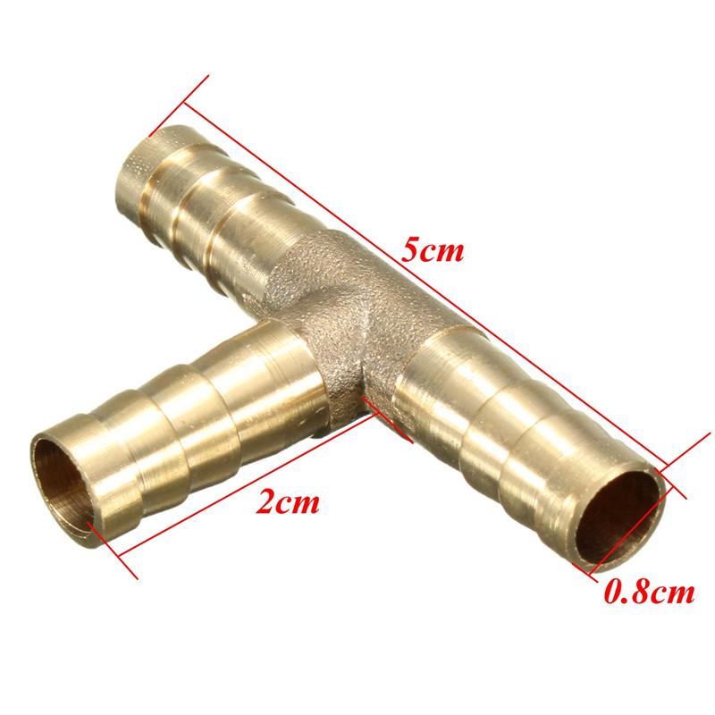 6mm 8mm 10mm 12mm Solid Brass T Piece 3 Way Fuel Hose Joiner Connector For Air Oil Gas Fuel Fuids Brass Barb Pipe Fitting