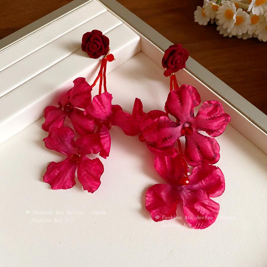 Серьги с серебряной иглой, флок, роза, бахрома, французский сладкий темперамент, серьги, новый праздничный стиль