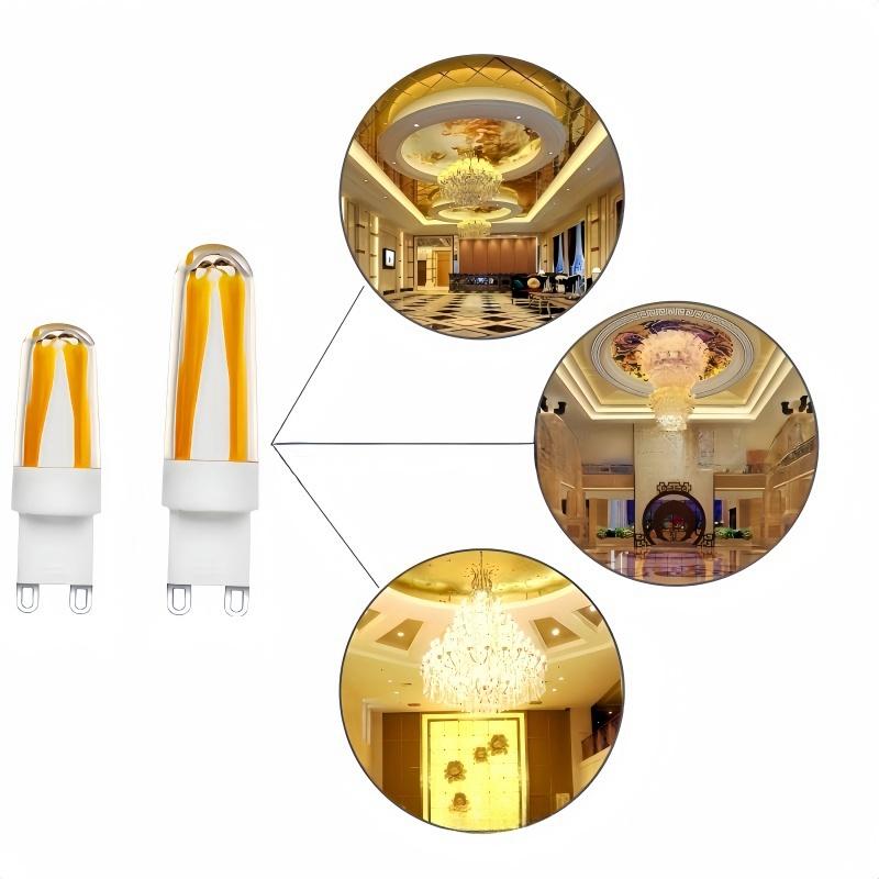 G9 светодиодная керамическая лампа с регулировкой яркости 230 В 220 В, 3 Вт, 6 Вт, 4 светодиодных нити накаливания, люстра COB заменяет галогенные прожекторы мощностью 30 Вт, 60 Вт