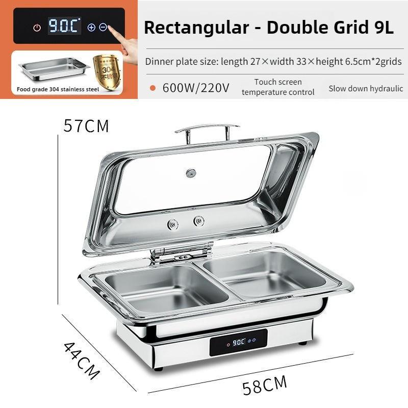 Electric Chafing Dish Adjustable Temp Roll Top Food Warmer Temp Display Catering Buffet Stove Stainless Steel Buffet Servers