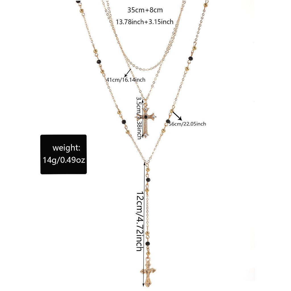 Cross Necklace Multilayer Geometric Pendant With Rhinestones For Women