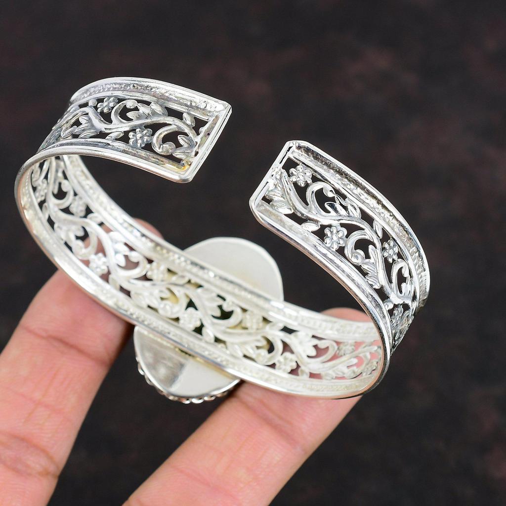 Браслет-манжета из мха пренита с драгоценными камнями, браслет ручной работы последнего дизайна из стерлингового серебра 925 пробы, регулируемый браслет-манжета, подарки для нее