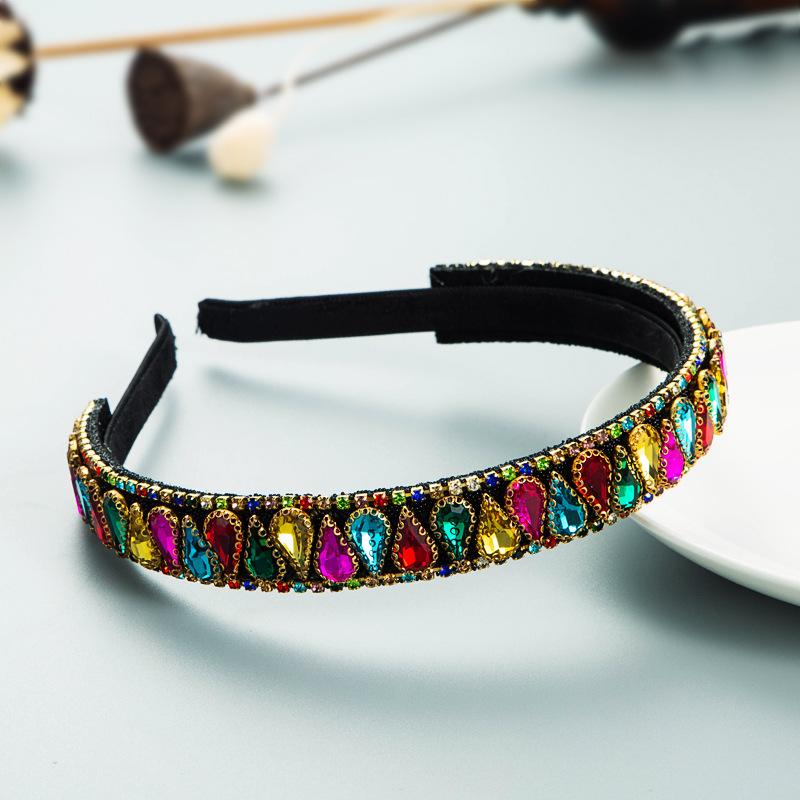 Women's Colorful Drop-shaped Rhinestone Thin Edge Head Band Retro Simple HairHoop