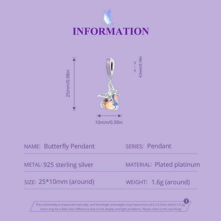 WOSTU Подвеска-подвеска из стерлингового серебра 925 пробы с газовой бабочкой для браслета DIY, ожерелья