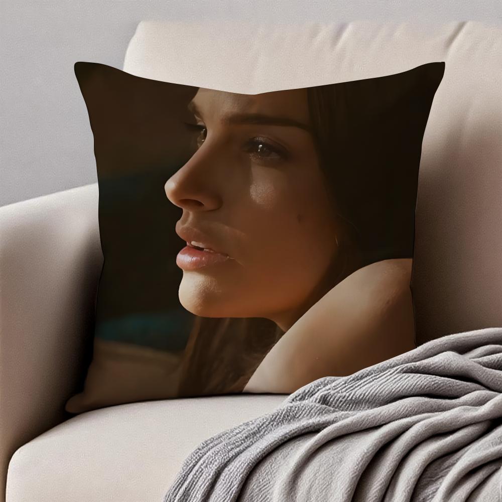 NNatalie Portman Cushion Cover Pillowcase Antidustmite Invisible Zipper Short Plush Sofa Cushion