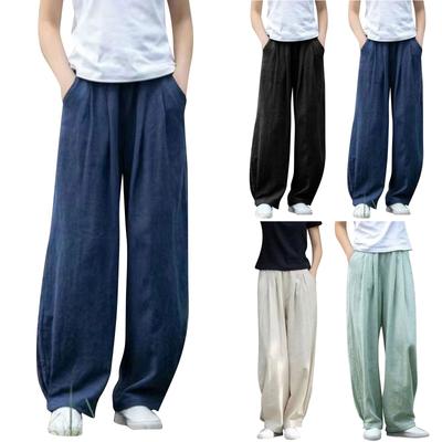 Женские шаровары из хлопка и конопли, литературные свободные повседневные брюки с эластичными штанинами, длинные брюки