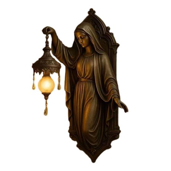 Yousheng Винтажный настенный светильник Русалка Художественный Дом Офис Гостиная Спальня Статуэтка Девы Марии из смолы Настенный бра Декоративный ночник
