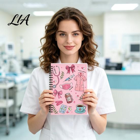 Nursing Student Stationery Medical Themed Coil Notebook, Double Cover Design Thick Ink-proof Paper Theme Writing Pad Notepad, Spiral Bound Journal for