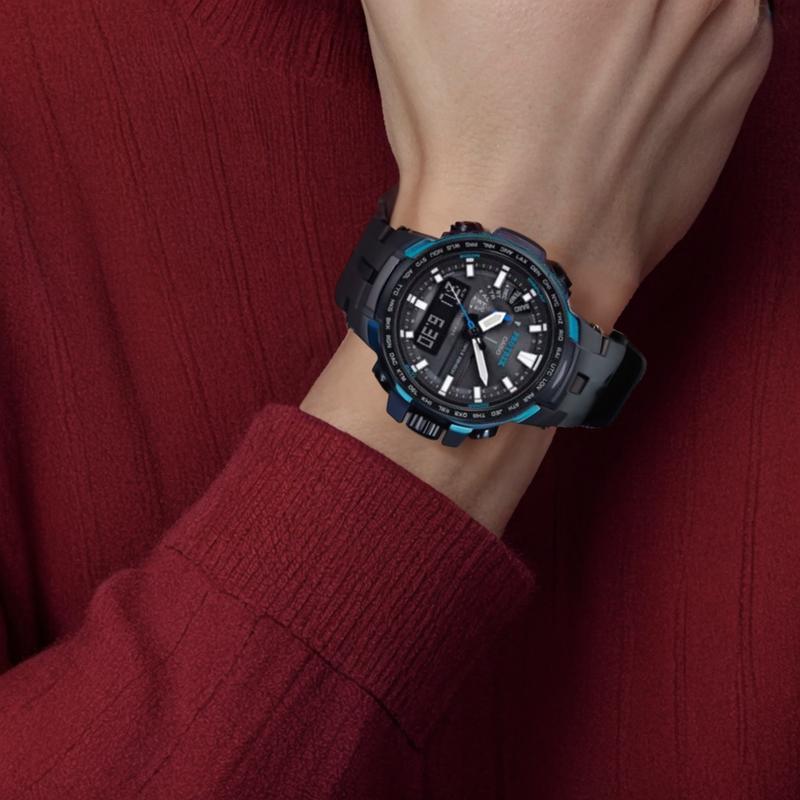 Casio Серия PRO TREK-Дисковый двойной дисплей Наручные часы для альпинизма Модные Солнечные с радиосинхронизацией Водонепроницаемые Многофункциональные Спортивные Умные часы Кварцевые PRW-6100Y-1APR