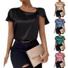 Women's Casual Elegant Satin Pleated Solid Color Loose Peplum Top Women Detail Asymmetric Collar Shirt