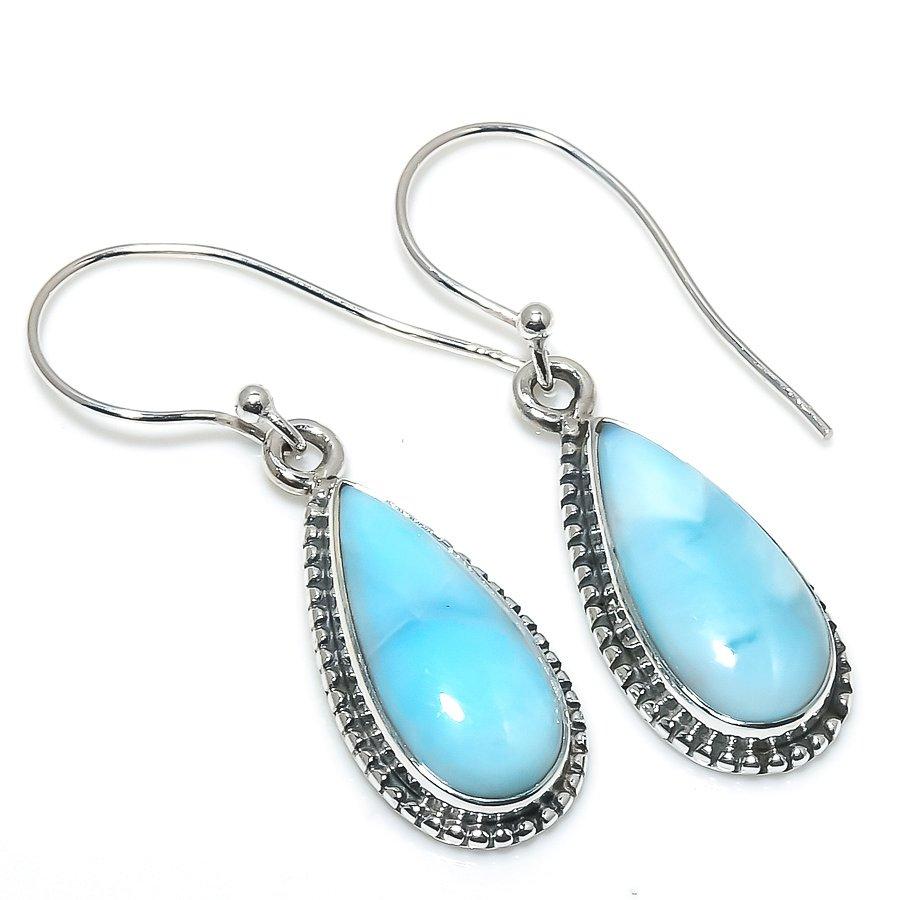 Natural Republic Ларимар Драгоценный камень Ручной работы 925 Стерлинговое серебро Серьга 1.50" w9D39