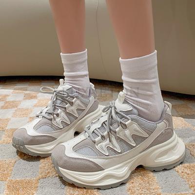 2024 Горячая Распродажа Кроссовки на платформе Женские сетчатые однотонные дышащие кроссовки со шнуровкой Круглый носок Толстая подошва Женская обувь ручной работы