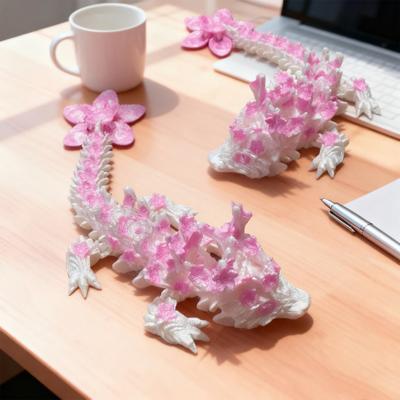3D-печатная фигурка дракона из цветущей сакуры с подвижными суставами, статуэтка дракона с цветком, игрушка-антистресс, настольное украшение