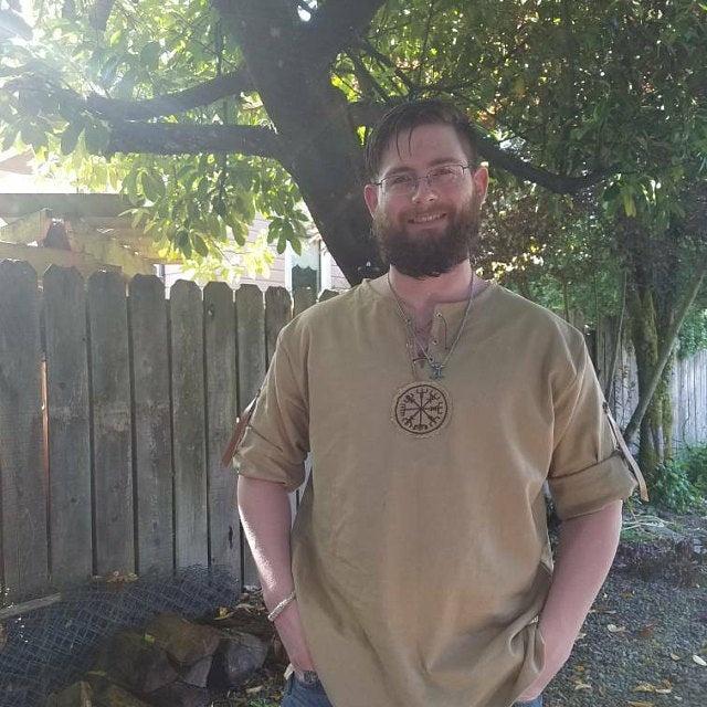 Мужская летняя дышащая льняная рубашка, повседневная рубашка викингов с длинным рукавом