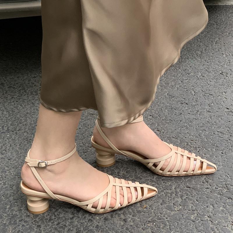 2024 Новые сандалии Размер 34-40 Новое поступление Туфли на высоком каблуке в стиле ретро из натуральной кожи с пряжкой Женские сандалии Женские туфли