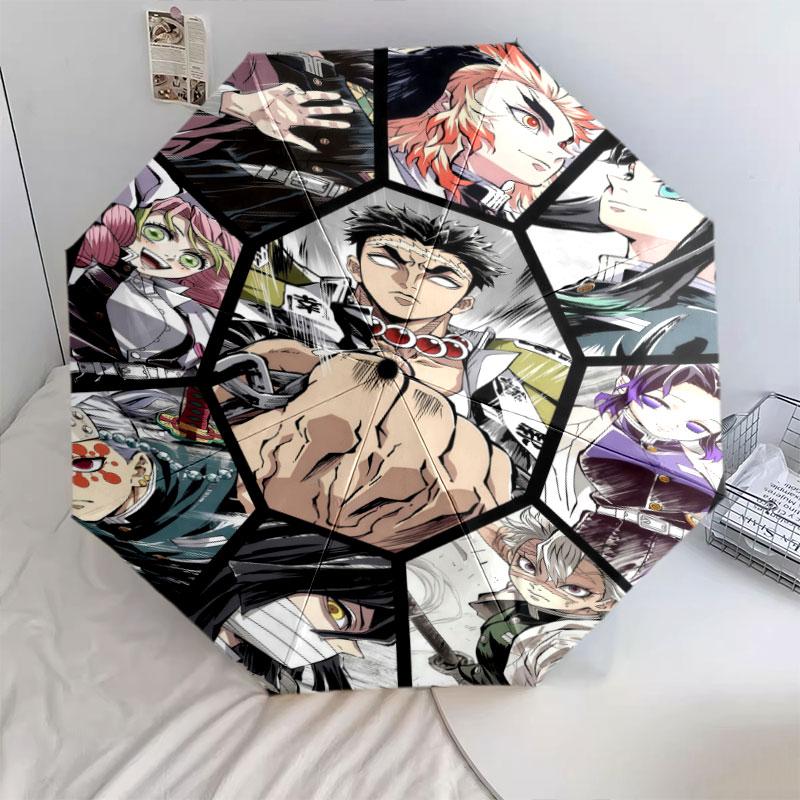 1 шт. Автоматический складной зонт - Узор Demon Slayer Kimetsu No Yaiba Портативный складной дизайн с 8 спицами Рождественские подарки на день рождения