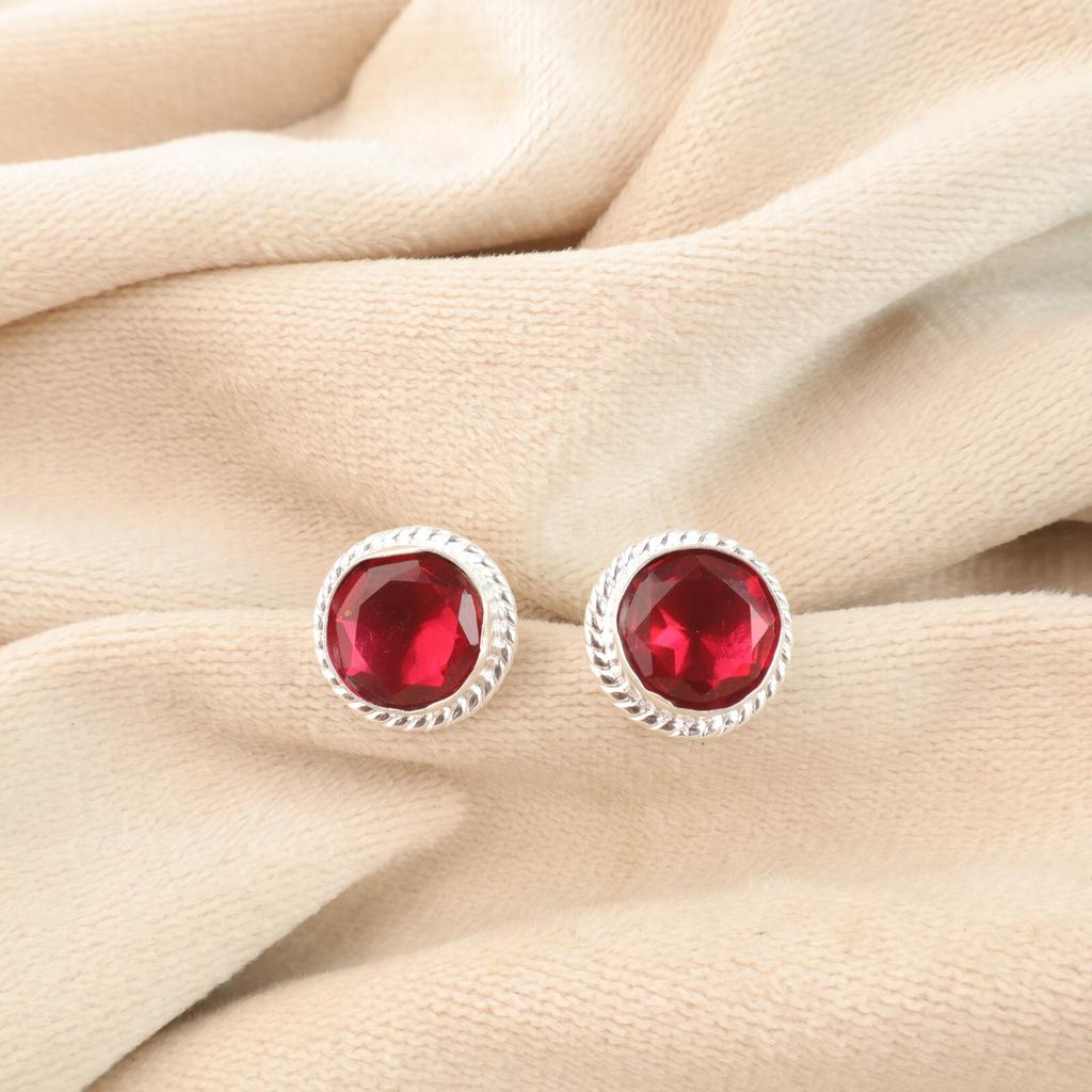 Pink Rubellite Gemstone 925 Sterling Silver Jewelry Handmade Stud Earrings 0.53" EE-147-8