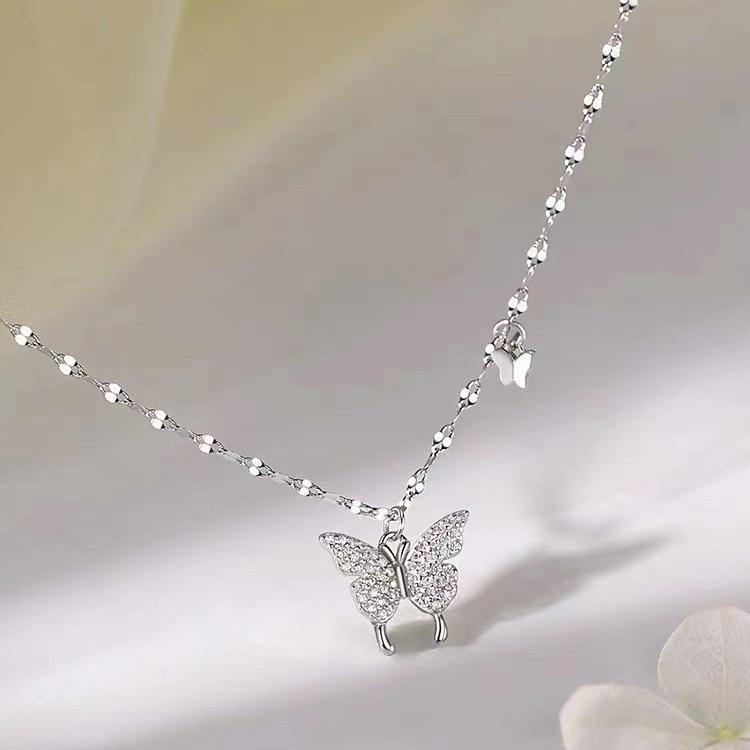 2023 Sterling Silver Butterfly Necklace: High-End Luxury Choker for Women