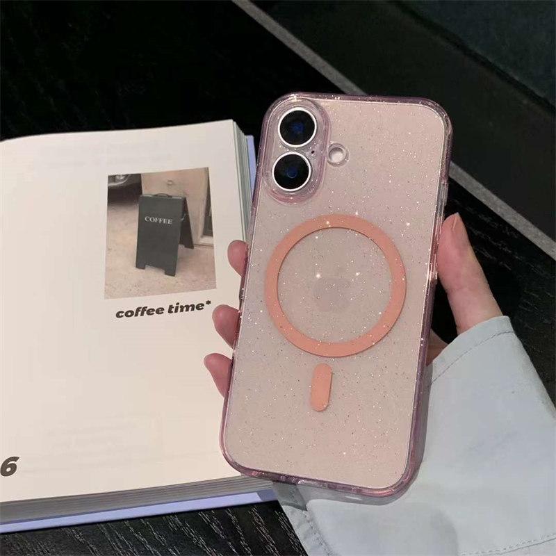 Роскошный прозрачный блестящий мягкий чехол для iPhone 16 15 Plus 14 13 Pro Max для беспроводной зарядки Magsafe, магнитный силиконовый чехол