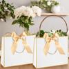 10pcs Elegant Gift Bags with Golden Bow Ribbon and Handles Gift Bags Gift Packing Bag for Wedding Birthday Housewarming Gifts White with Golden Border