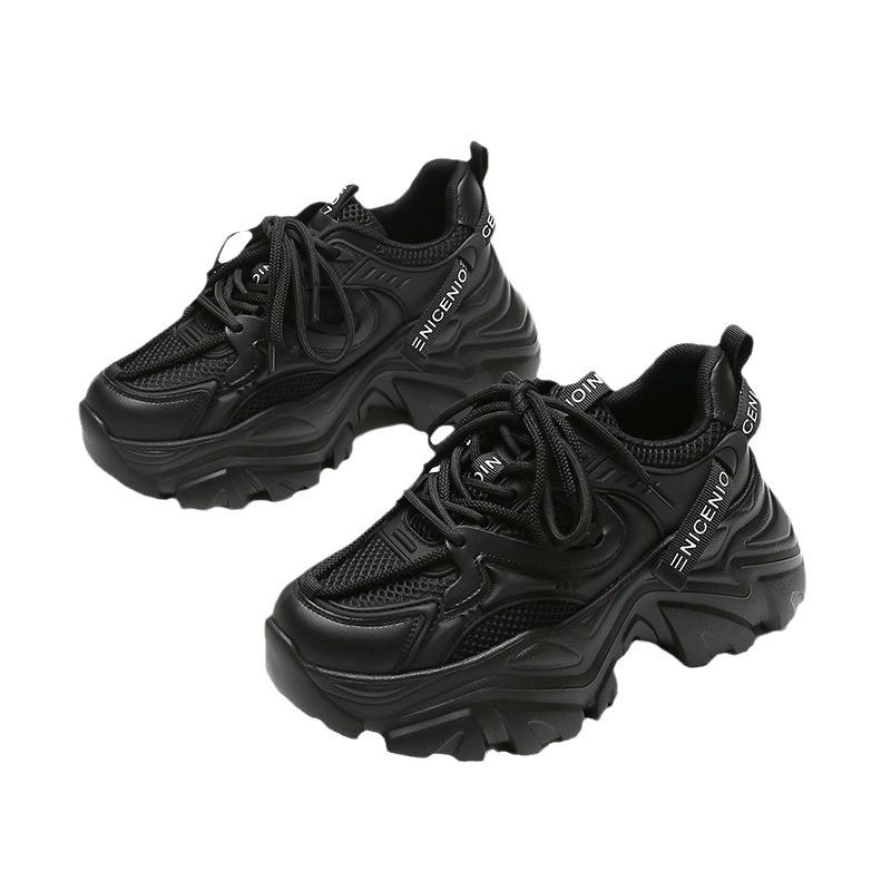 2025 Women's Shoes Platform New Double Net Breathable Korean Version Casual Height Increase and Thinness Versatile Trendy Shoes Female Dad Shoes