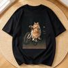 Funny Fat Tabby Cat Riding Bicycle T Shirt Retro Animal Graphic Tee Casual Cotton Short Sleeve Gift For Cat Lover Pet Fans Tops